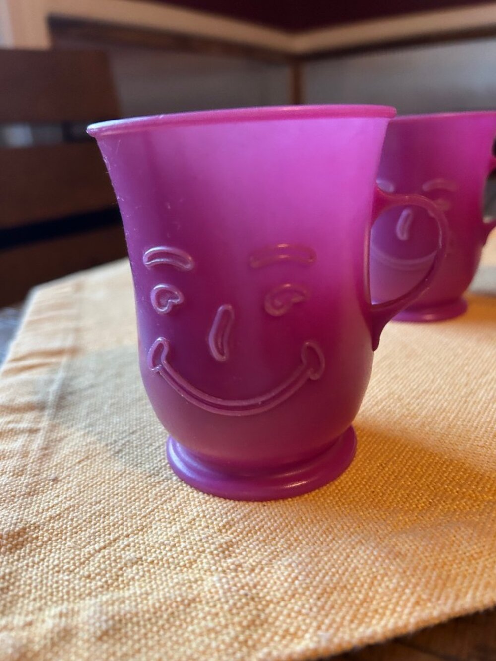 Vintage  1980s  Kool-Aid Man plastic mugs in a purple color   4 in tall